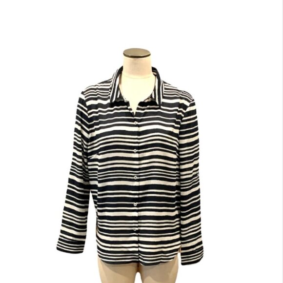 Simply Styled Sz XL Multicolor Striped Roll Tab Button Front Blouse 209F - Picture 2 of 8